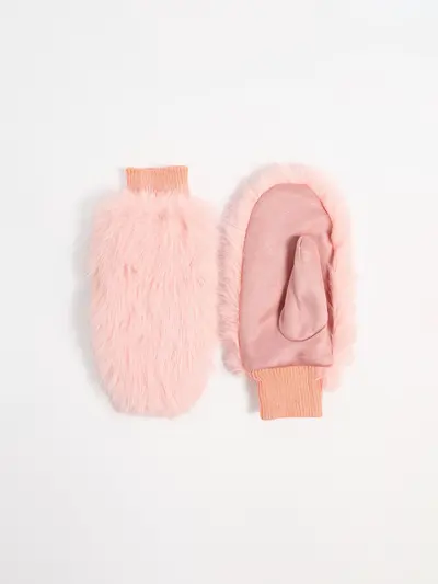 Варежки комбинированные из искусственного меха с вязаной резинкой в ассортименте